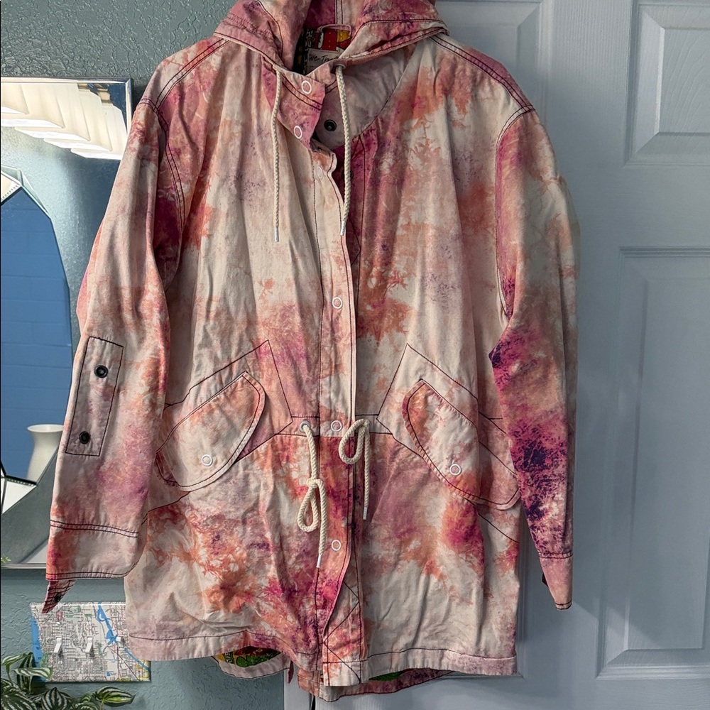 FTie-Dye Hooded Parka Jacket - Pink Multi